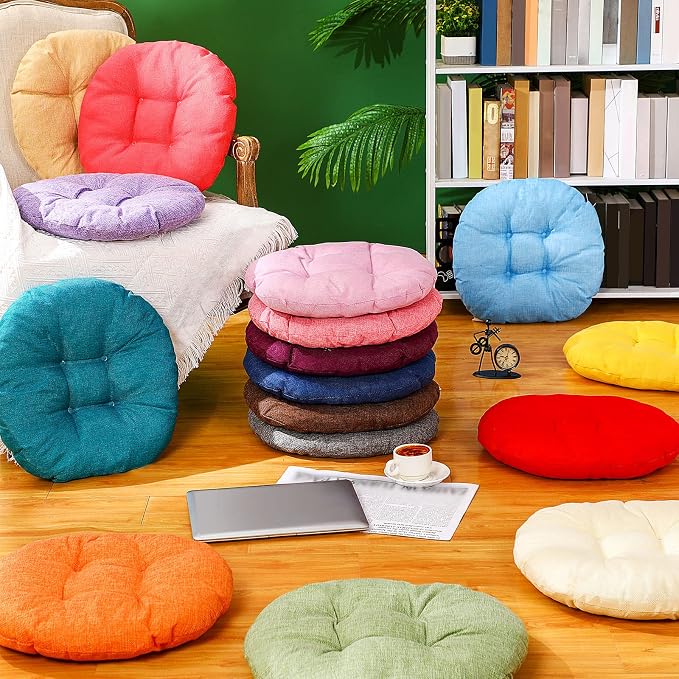 Fumete 16 Pcs 16 Inch Floor Cushions Pillow for Kids Bulk Classroom Round Flexible Seating Floor Cushions for Students Home Daycare School Reading Corner Yoga Meditation Picnic (Rainbow and Morandi)