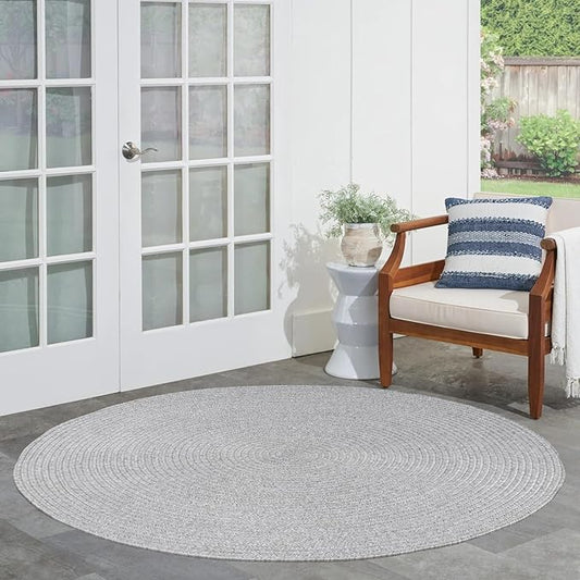 Superior Indoor/Outdoor Area Rug, Reversible Braided Floor Decor for Living Room, Kitchen, Patio, Front Porch, Modern Boho Farmhouse Rugs, Hardwood, Bedroom Accessories, 4' Round, Slate