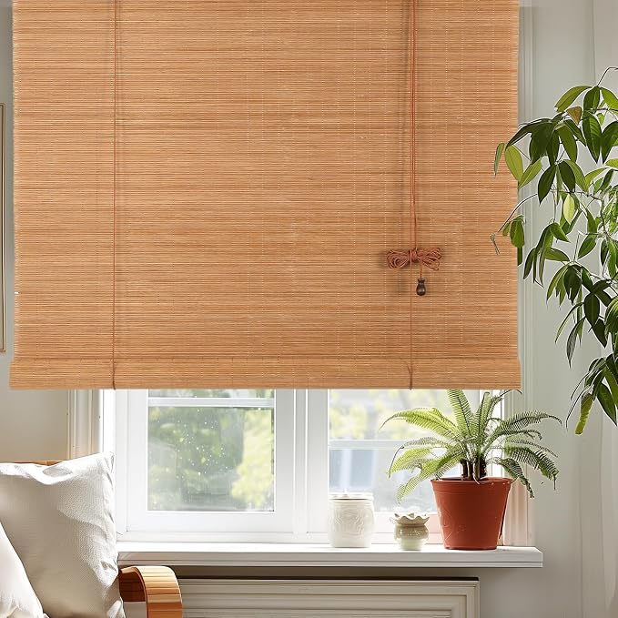 Outdoor Bamboo Roller Blinds Shades, Vertical Lifting and Breathable Waterproof Design, Sun Shade, Blackout and Ventilation, Easy Installation,60" W×72" H
