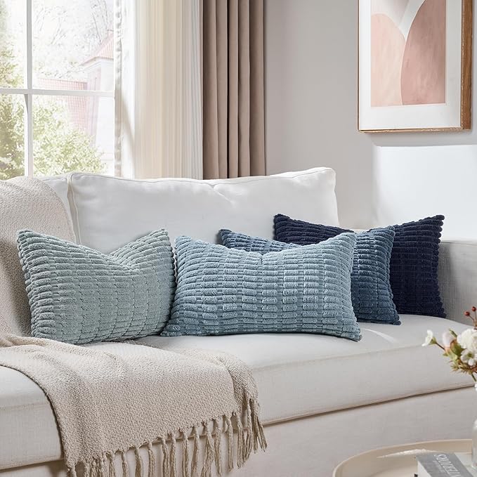 Fancy Homi 4 Packs Decorative Throw Pillow Covers for Living Room Couch Bed, Modern Farmhouse Boho Home Décor Accent Cushion Case, 24" x 12" (Pack of 4), Blue Series