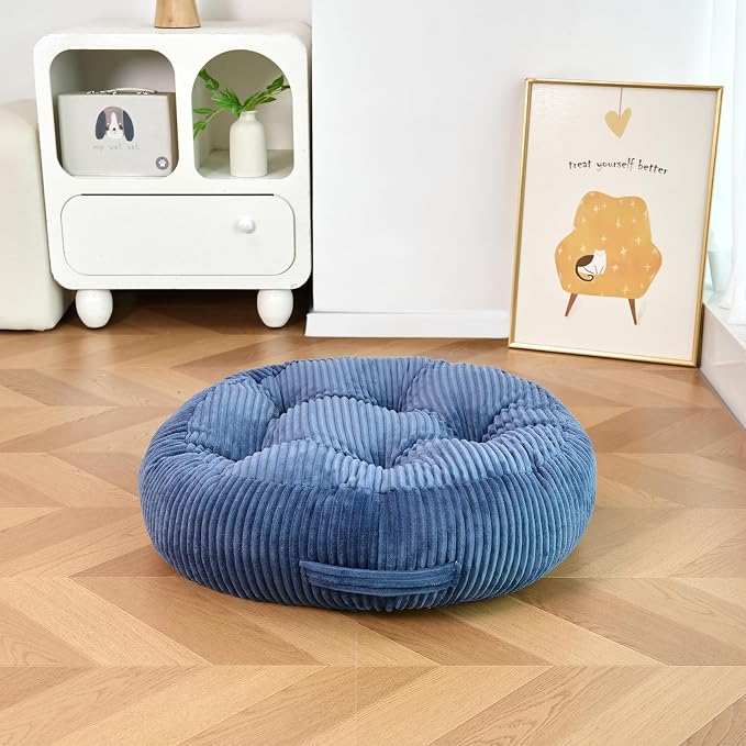 Round Floor Pillow, 6-Inch Thick Meditation Floor Cushion with PP Cotton Filling, Soft Corduroy Boho Floor Seating for Living Room, Bedroom, 22 x 22 Inches (Blue, 2 Pack)