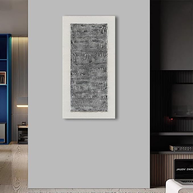 NANKAI Art Hand-Painted Crocodile Skin Texture Art Oil Painting, Black and White Abstract Wall Decoration Art Suitable for Home and Office Wall Decoration. 48x24 inches