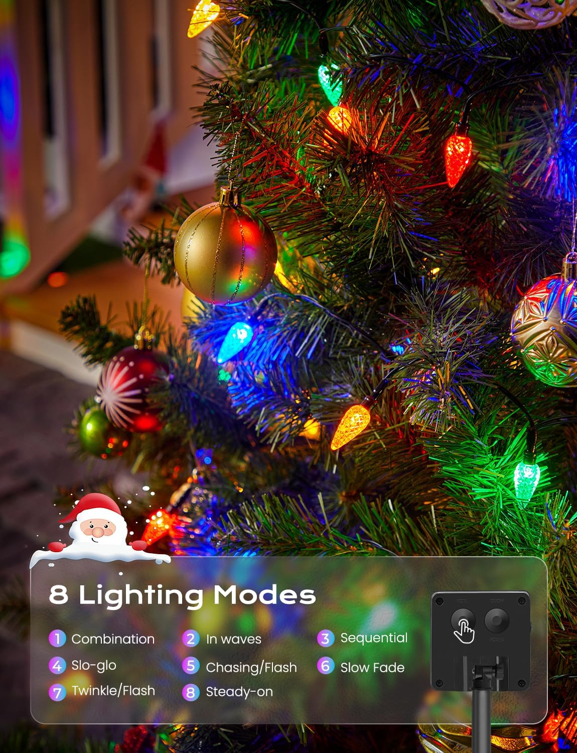 Brightown LED C6 Solar String Lights Outdoor Waterproof Fairy Lights, 22.64ft 50 LEDs Multicolor Solar Christmas Lights Outdoor, Christmas Decorations for Christmas Garden Yard Fence Patio Party Decor