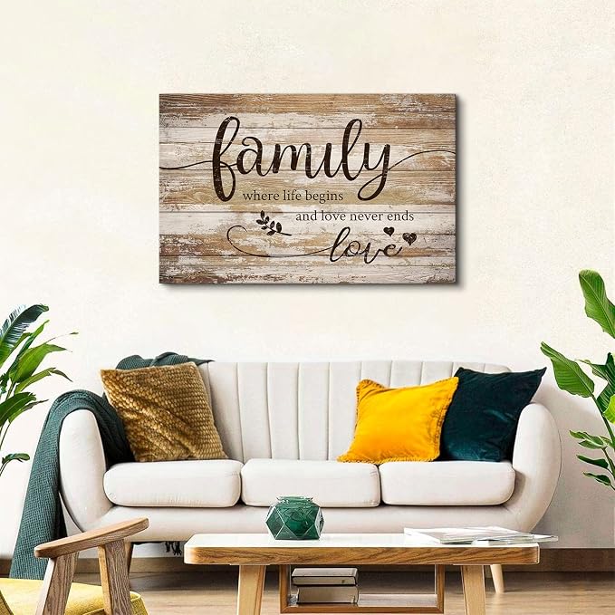 Rustic Kitchen Family Wall Art Farmhouse Brown Home Blessed Picture Vintage Inspirational Wood Grain Canvas Painting Country Motivational Quotes Poster Artwork for Bedroom Living Room Decoration 20x30