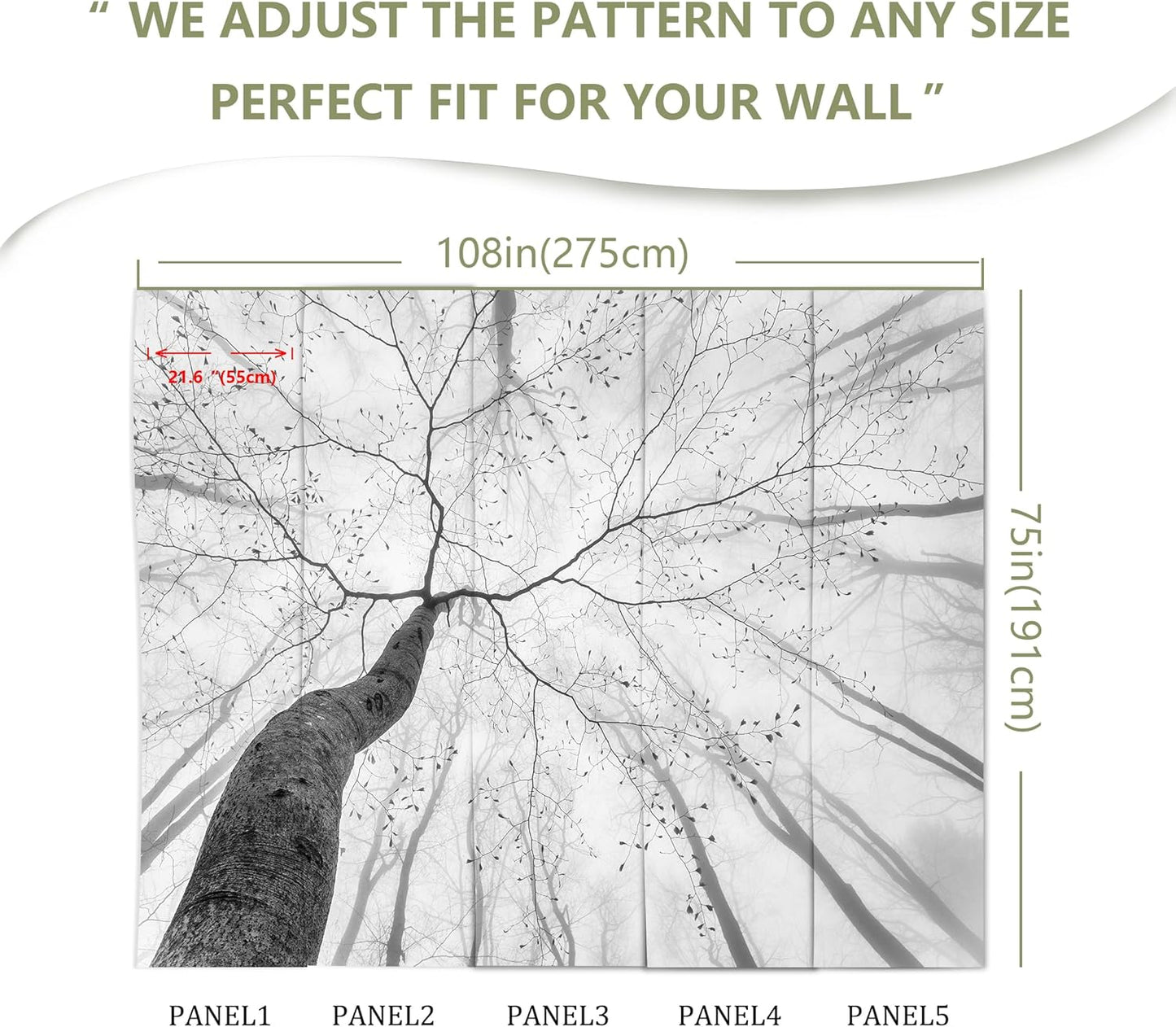 Gray Forest Woodland Wallpaper Mural for Bedroom Living Room (Not Peel n' Stick)