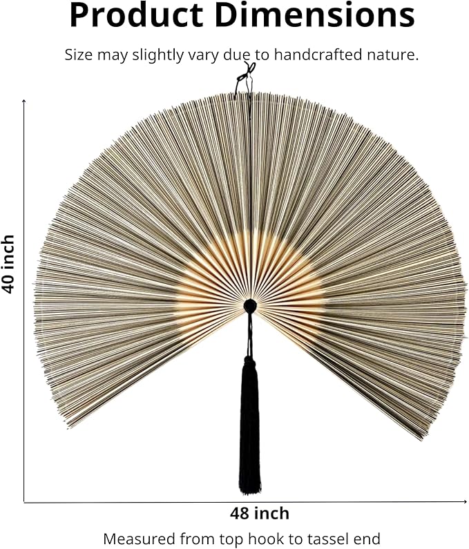 ChumDecor Fan Wall Decor, Japanese Giant Fan, Large Bamboo Fan Wall Art For Boho Hanging Headboard, Decorative Folding Fans For Over Bed, Asia Trending (Gray 48inch)