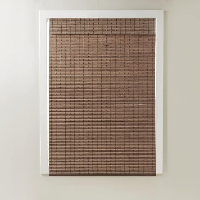 Madison Park Eastfield 100% Bamboo Cordless Roman Shades-Woven Wooden Privacy Panel, Light Filtering Easy Installation Window Blind Treatment, Bedroom, Living Room Decor, 35" W x 64" L, Teak
