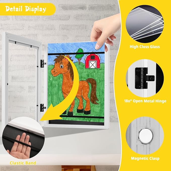 3 Pack 8.5x11 Kids Art Frames White, Kids Artwork Frames Changeable Child Artwork Picture Display Front Opening, Rustic Children Storage Frame Hold 50pcs Craft, Drawing, Art Project, Schoolwork