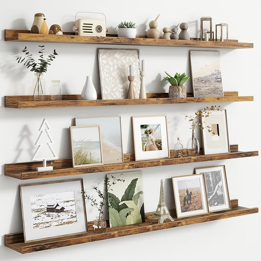 FLYJOE Floating Picture Ledge Shelves for Wall Set of 4, 48 Inch Wall Shelves with Lip Long Large Nursery Book Shelf for Toys Storage Kids Bookshelf Wall Mounted Living Room Bedroom Decor Frames
