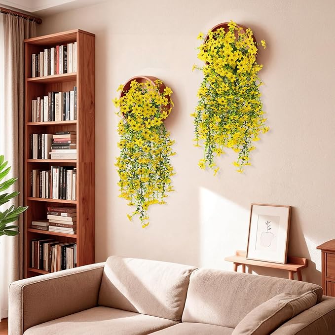 Artificial Fake Hanging Flowers Plants for Outdoor Spring Summer Decoration,2 PCS Faux Silk Daisy with Eucalyptus Leaves,UV Resistant Look Real for Outside Home Planter Porch Patio Balcony Yard Decor