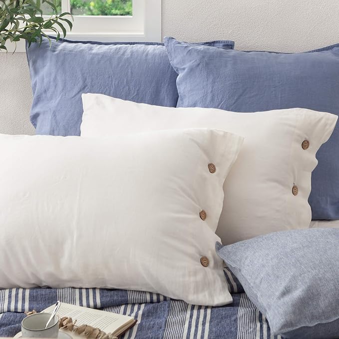 ATLINIA Linen Pillow Cases Euro Sham - 26"x 26" Pillowcase Set of 2, Button Closure Cooling Breathable Square Pillow Cover, Bed Flax Linen Cotton Blend Farmhouse Netural Pillow Sham Cream Color