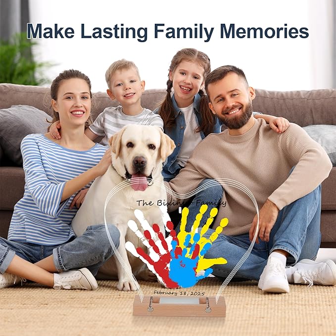 Bixinyo Family Handprint Kit with Light, Baby Hand and Footprint Kit, DIY Craft Keepsake, Family Gifts for Mom, New Parents, Mother's Day, Adoption, Baby Shower Gifts for Boys & Girls (Heart, Nature)