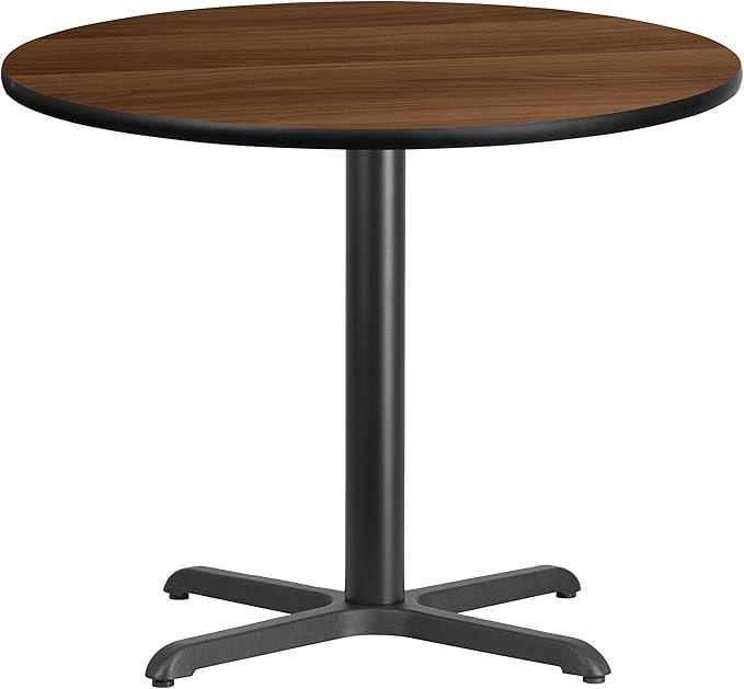 Flash Furniture Graniss 36'' Round Walnut Laminate Table Top with 30'' x 30'' Table Height Base