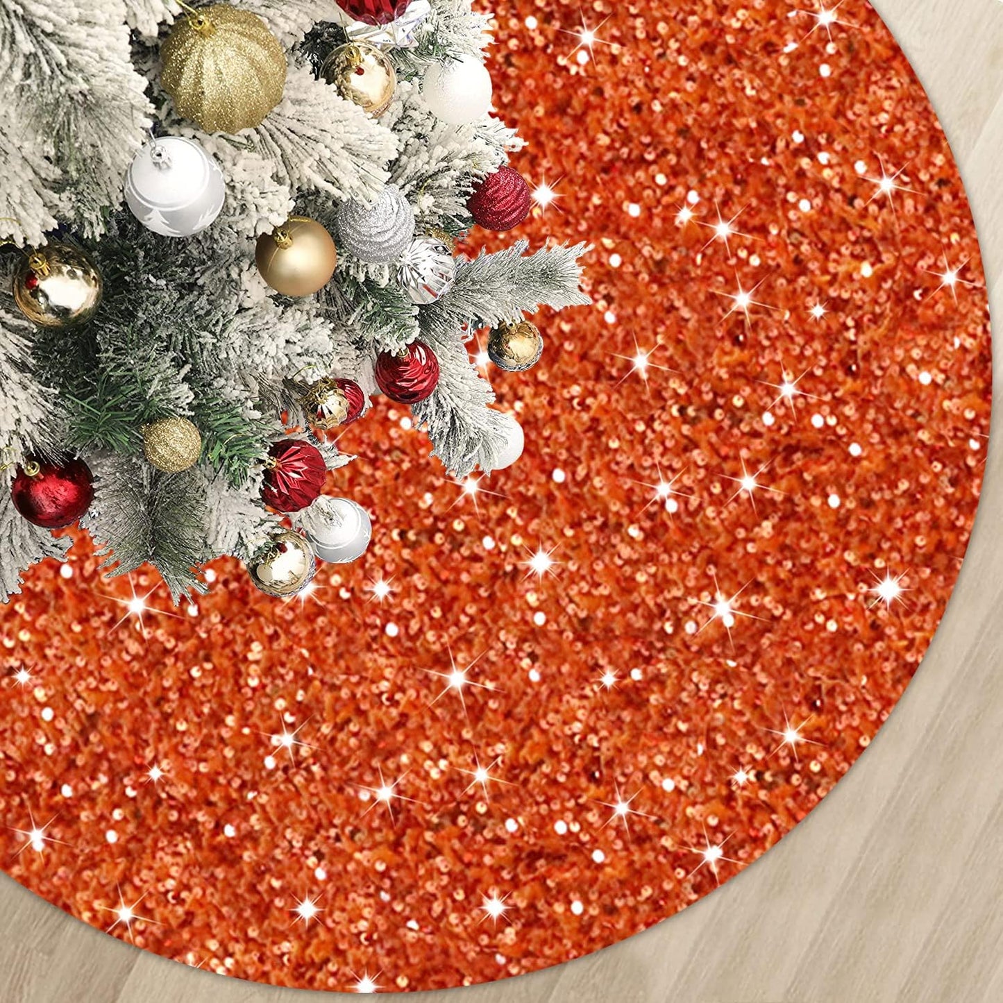 Orange Christmas Tree Skirt 21 Inch Sequined Xmas Tree Mats High-end Small Halloween Tree Skirt Velvet Fabric Christmas Tree Carpet Glitter Christmas Tree Skirt for Halloween Xmas New Year Party Decor