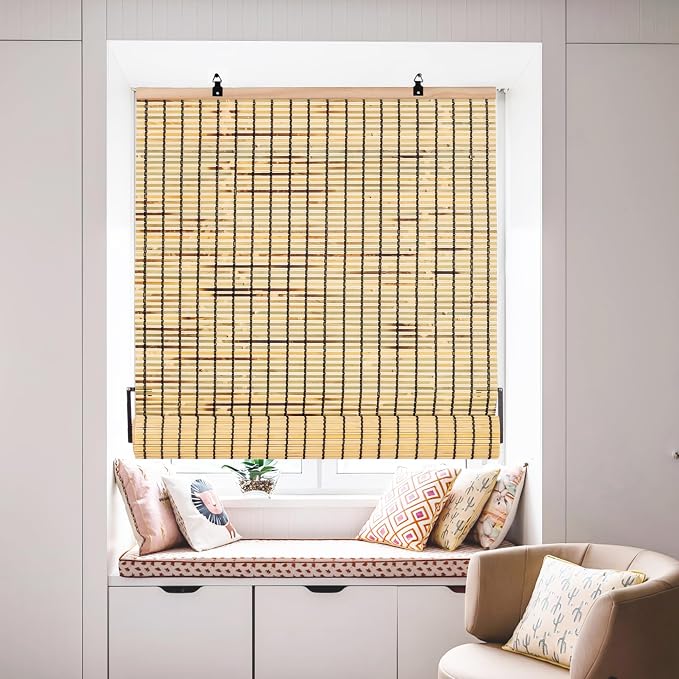 ALIMOO Cordless Bamboo Shade for Windows, Light Filtering Cord Free Bamboo Roll Up Blinds for Indoor Home Patio Porch 48" W x 72" H