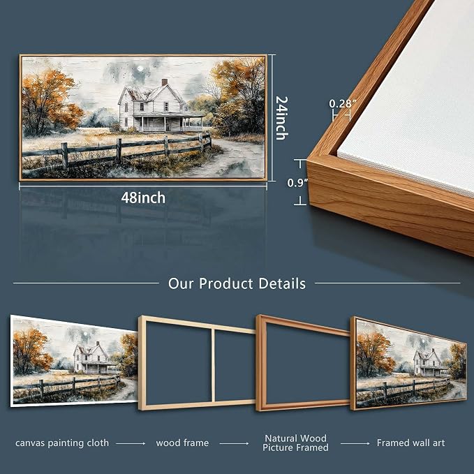 QIYILEXWART Wood Framed Large Wall Decor For Living Room Canvas Wall Art For Office Wall Decoration For Bedroom White Hut Painting Farmhouse Watercolour Picture Home Decor Artworks Ready To Hang