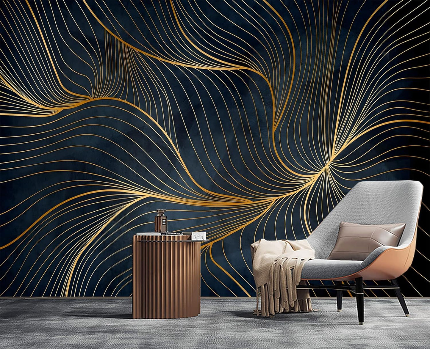 Simple Golden Lines Wall Mural Wallpaper for Bedroom 178" x 117"