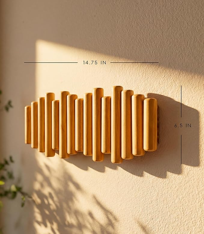 Modern Wooden Wall Mounted Coat Rack, 5-Hooks, Decorative Wall Hooks for Purse, Bags & Hats, Heavy Duty, Sturdy, Natural Pine Wood, Pull Down Hooks, Easy to Install