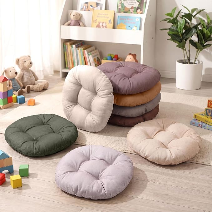 Fumete 8 Pcs 16 Inch Floor Cushions Pillow for Kids Bulk Classroom Round Flexible Seating Floor Cushions for Students Home Daycare School Reading Corner Yoga Meditation Picnic (Earth Tone)