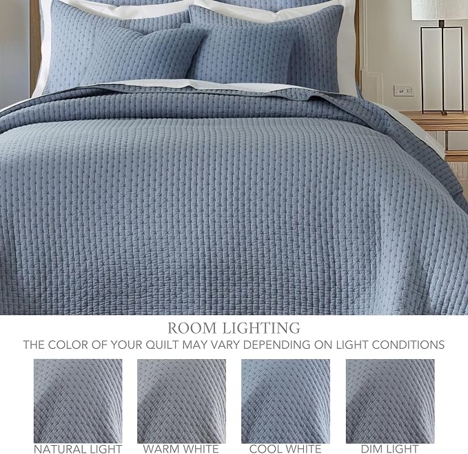 Levtex Home - Velvet Stitch Quilt Set - King Quilt and Two King Shams - Cross Stitch Velvet - Chambray with White - Quilt (106x92in.) and Shams (20x36in.) - Reversible - Polyester