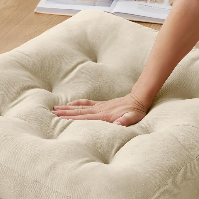 Meditation Floor Pillow Set of 2, Square Large Pillows Seating for Adults, Meditation Cushion Pillow,Tufted Corduroy Cushion for Tatami Living Room or Yoga, Beige, 22x22 Inch
