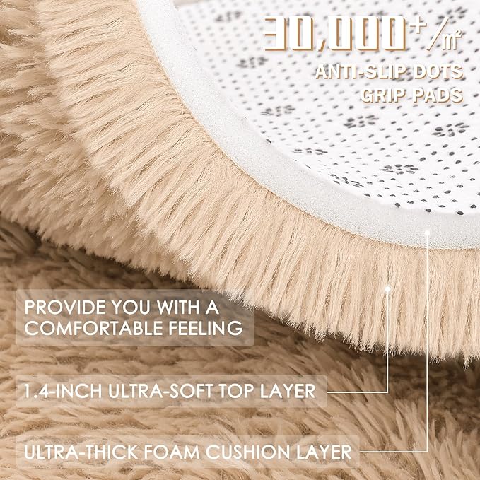 OLANLY 2x7 Machine Washable Runner Rugs for Hallway, Soft Fluffy Shaggy Bedside Rugs for Bedroom, Living Room, Indoor Floor Carpet for Kids Girls and Boys, Nursery Rooms, Home Decor Aesthetic, Beige