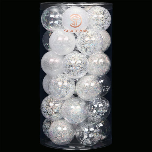 Sea Team Shatterproof Clear Plastic Christmas Ball Ornaments Decorative Xmas Balls Baubles Set with Stuffed Delicate Decorations (60mm/2.36 inch 30-Pack, Iridescent)