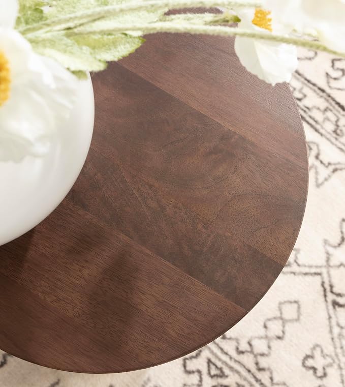 Kate and Laurel Gierson Modern Wooden Round Side Table; 12 x 12 x 22; Dark Brown; Transitional Scalloped Wood End Table for Use as Bedroom Nightstand or Living Room Accent Table