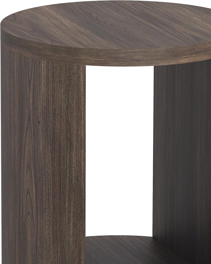 Manhattan Comfort Alure 20" Round End Table, Modern Accent Side Table with Open Storage, Elegant Wood Grain Design, Compact Living Room Furniture, Walnut