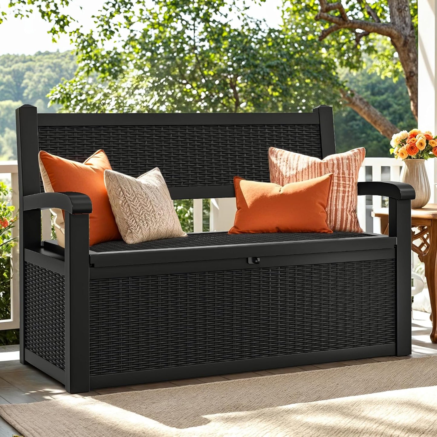 YITAHOME 70 Gallon Deck Bench with Storage, Outdoor Storage Box Bench with Armrests for Patio Garden Pool Porch, Waterproof&Lockable, Black