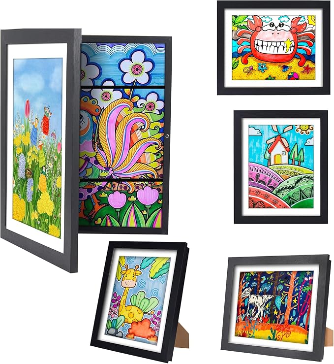 [3-Pack] Kids Artwork Frames Changeable - Kids Art Frame,Front Opening Holds 150,Children Art Projects Kids Art Frames,10x12.5 Picture Frame for Display Kid Art Work,With Storage(Black)