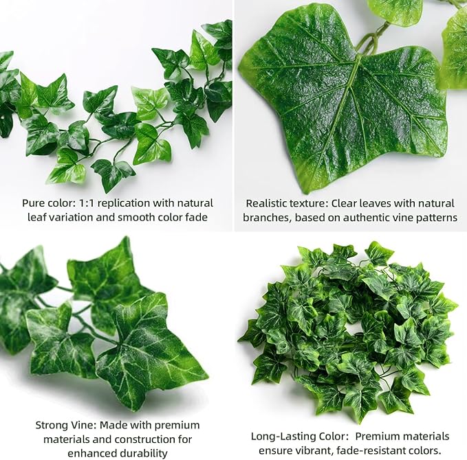 100 Pack 750 Feet Fake Vines for Room Decor Artificial lvy Greenery Garland Vine Leaves, Leaf Plants Flowers Foliage for Bedroom,Garden Wall. Decor Indoor Outdoor