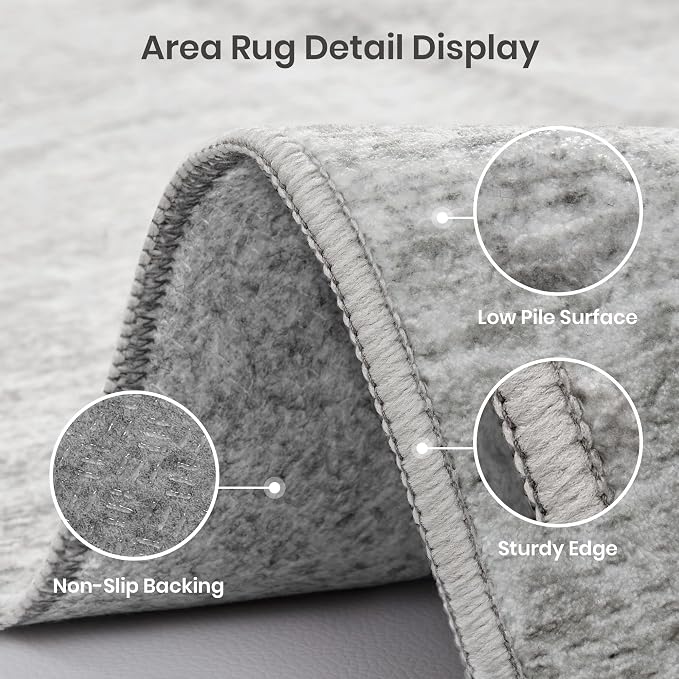 Valenrug Washable Rugs 2x12 - Stain Resistant 2x12 Area Rugs for Living Room, Non Slip Backing Large Area Rugs for Bedroom, Folable Machine Washable Area Rug (2'x12', Grey)