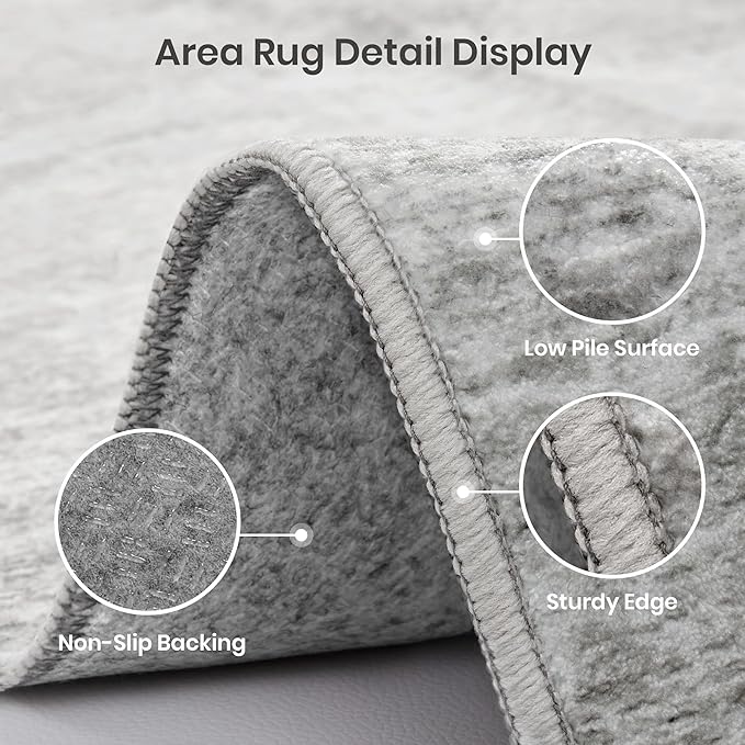 Valenrug Washable Rugs 5x8 - Stain Resistant 5x8 Area Rugs for Living Room, Non Slip Backing Printed Rugs for Bedroom, Folable Machine Washable Area Rug (5'x8', Grey)