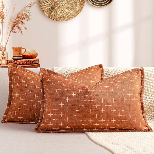 ZWJD 12x20 Pillow Covers Set of 2 Soft Polyester Textured Pillow Covers with Stylish Flange Edge Cozy Farmhouse Throw Pillows for Couch Bed Sofa Living Room
