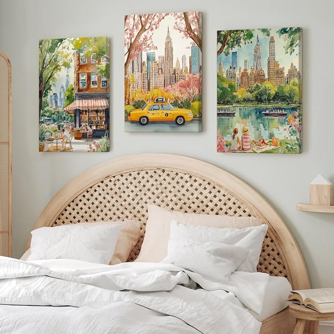 SYYANKK Watercolor New York City Wall Art NYC Canvas Wall Decor NYC Painting New York Landmarks Poster Travel Wall Art Central Park Artwork for Bedroom Living Room 16x24x3 Inch Ready to Hang