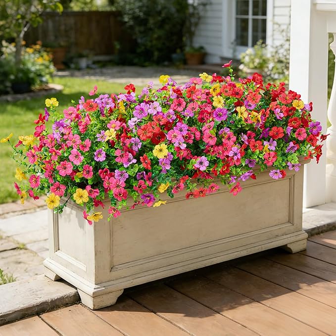 Hrobek Fake Flowers for Outdoors Faux Plants Outside Indoor,UV Resistant Realistic Silk Artificial Daisy for Home Patio Garden Back Yard Front Porch Decor Spring Summer(12 Bunches,4 Multi Colors)