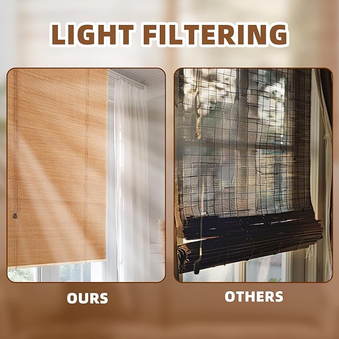 Outdoor Bamboo Roller Blinds Shades, Vertical Lifting and Breathable Waterproof Design, Sun Shade, Blackout and Ventilation, Easy Installation,60" W×72" H