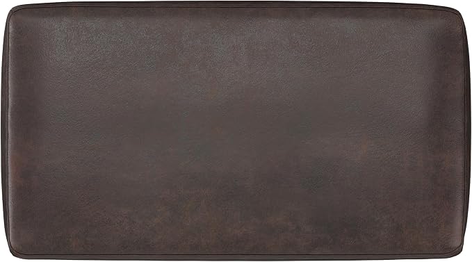 SIMPLIHOME Milltown Small Ottoman Bench - 27 inch Wide Upholstered Vegan Leather Rectangle Footstool Ottoman in Distressed Brown, Contemporary Bench for Bedroom with Cushioned Seat