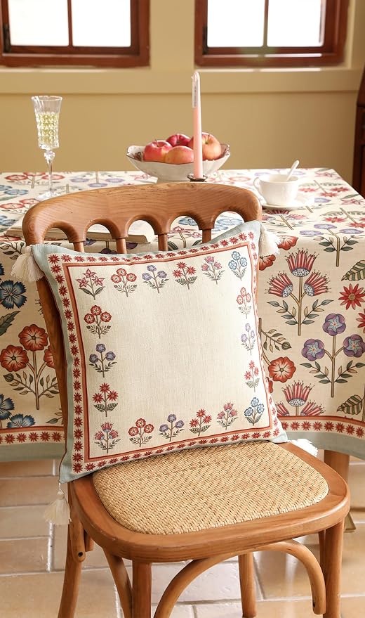 bilin gaier Designer Square Linen Throw Pillow Cover,18"x18"-Lohi B | Vintage Elegant Pillow Cover,Concealed Zipper Design,Colorful Floral Pattern,Sofas,Bedroom,Living Room,Lounge Chairs