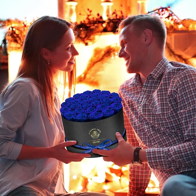 Impouo Forever Flowers, 27 Roses in A Box, Real Preserved Roses, Birthday Gift for Women, Mother's Day, Anniversary Blue Rose
