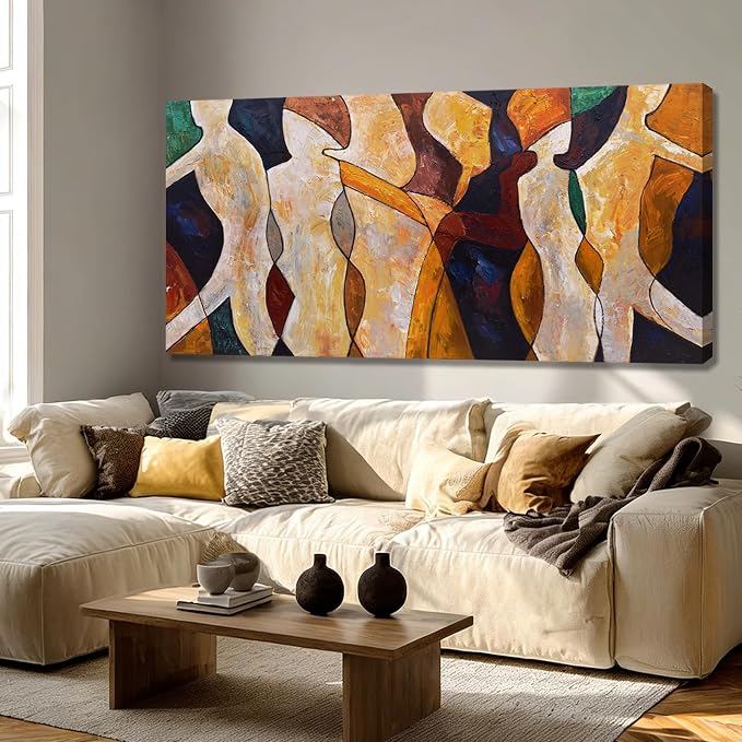 Hue7Art Modern Abstract Canvas Wall Art Colorful Contemporary Figurative Painting Minimalist Poster for Living Room Bedroom Office Above Sofa Wall Decor 29x58 Inch