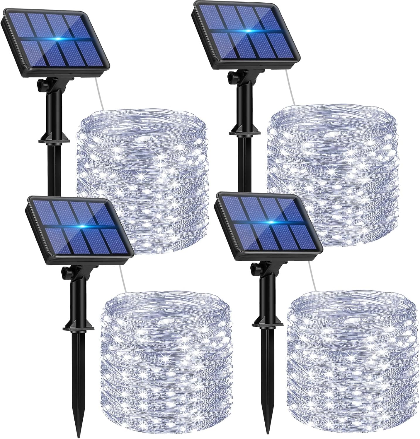 4 Pack Solar String Lights Outdoor - 320LED 132FT Solar Fairy Lights Outside Waterproof with 8 Modes, Copper Wire Twinkle Solar Outdoor Lights for Garden Yard Tree Christmas Wedding Decor, Cool White