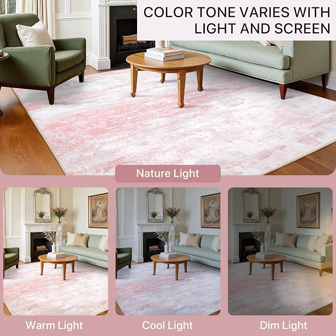 BEIMO Area Rugs 6x9 for Living Room Bedroom, Modern Abstract Machine Washable Rug, Large Soft Low Pile Floor Carpet with Non Slip Backing for Dining Room, Pink