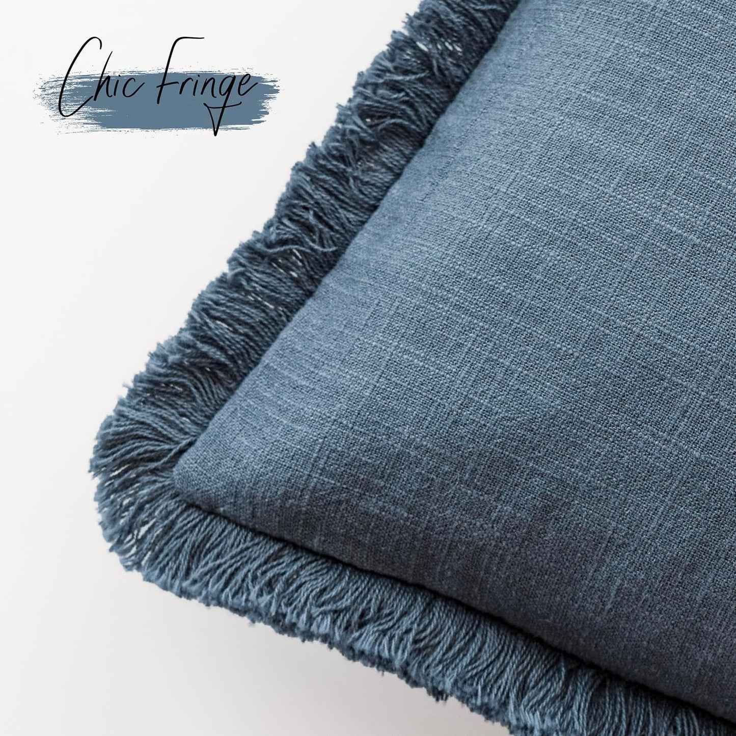 Foindtower Set of 2 Decorative Linen Fringe Throw Pillow Covers Cozy Boho Farmhouse Cushion Cover with Tassels Accent Pillowcase for Couch Sofa Bed Living Room Home Decor,26×26 Inch,Dark Blue