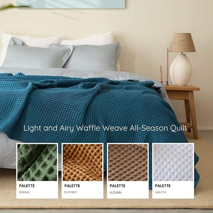 100% Turkish Cotton Waffle Throw Blanket King Size Blue - Premium Quality, Light and Airy Waffle Weave All-Season Quilt - Lux Decorative Bedspread (Indigo Blue, King Size 95" x 110" Inch)