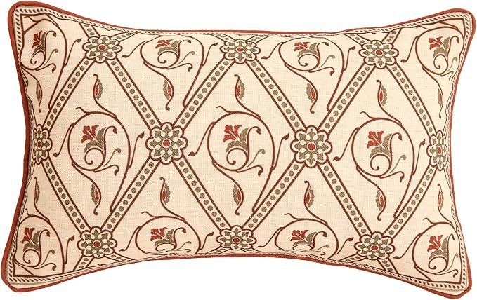ISAENNE Designer Vintage French Linen Throw Pillow Cover,20"x12"-Albano D | Elegant Rectangle Pillow Cover,Concealed Zipper Design,Floral Pattern,Sofas,Bedroom,Living Room,Lounge Chairs,Decor