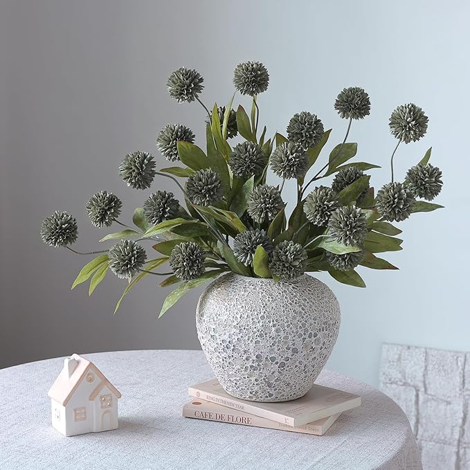 VIERENA 6 Pcs Faux Silk Pompon Mum Artificial Flowers for Vase -27", Bulk Fake Chrysanth Branches with Stems for DIY Bouquet Centerpieces Wedding Fillers Arrangements Shower Decorations (Dark Gray)