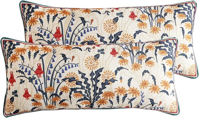 bilin gaier Designer Linen Throw Pillow Covers,28"x12" Set of 2-Tijuana | Vintage Elegant Rectangular Pillow Cover,Concealed Zipper,Floral Pattern,Sofas,Bedroom,Living Room,Lounge Chairs