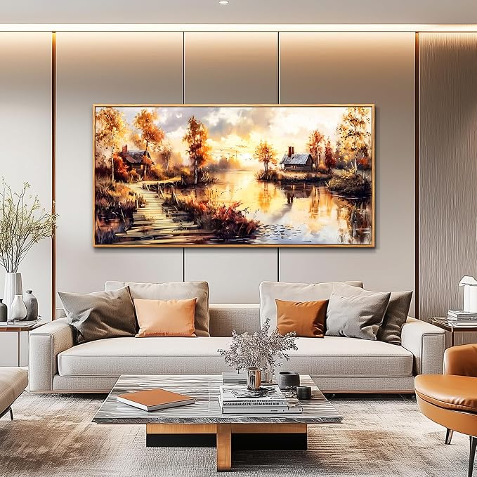 XIGUANGART Large Framed Vintage Wall Art, Cottage Trees Garden Landscape Pictures Wall Decor Paintings, Rustic Farmhouse Canvas Prints Aesthetic Home Decor for Living Room Bedroom Bathroom 30x60 inch